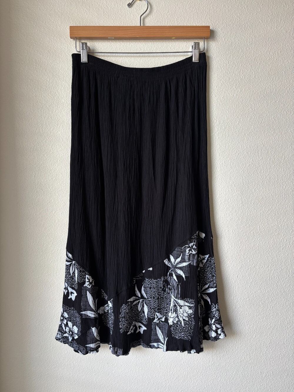 VTG Paradiso Tropical Black & White Skirt Women's Large Floral Vacation Boho